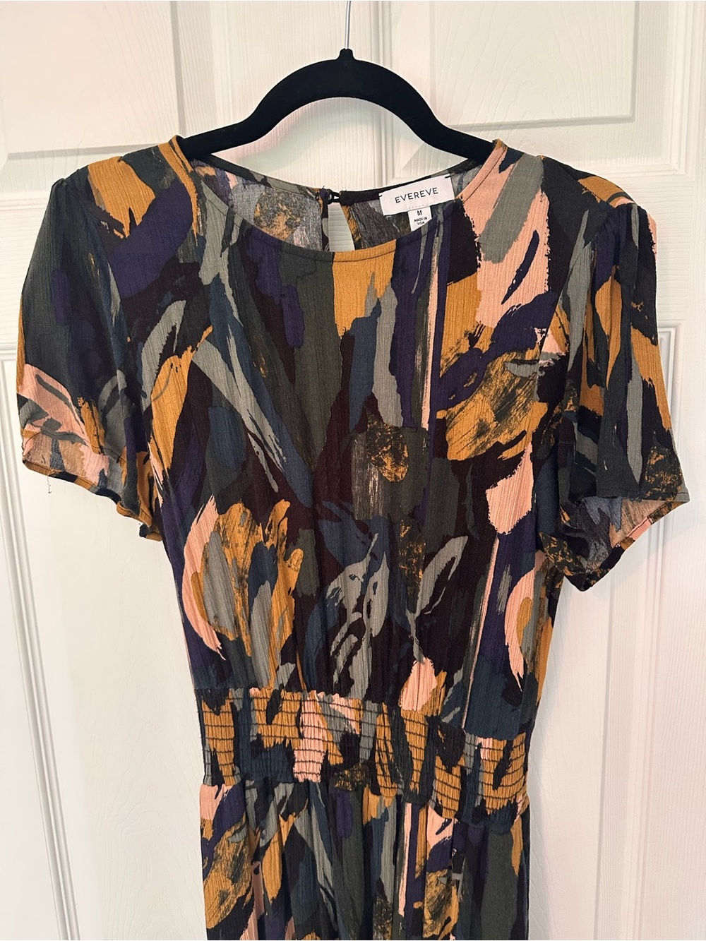 Evereve size M Alana Short Sleeve Smocked Abstract Floral Maxi midi Dress black - Picture 15 of 16